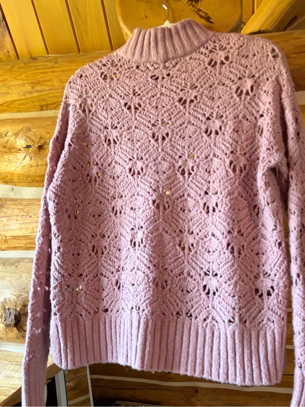 American Eagle Outfitters Light Pink Crochet Turtleneck Sweater - Picture 3 of 5